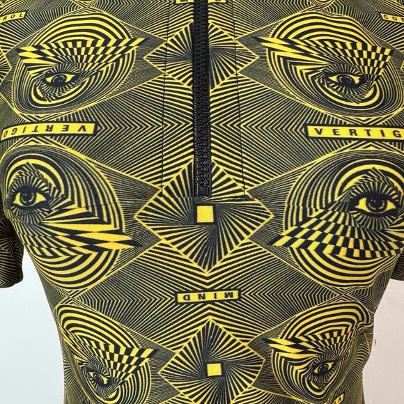Kwaidan Editions Stretch Top Yellow Geometric Size XS Zip Y2K Psychedelic Techno - Picture 3 of 9